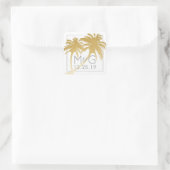 Goldpalm Tree Beach Hochzeitsticker Quadratischer Aufkleber (Tasche)