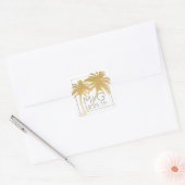 Goldpalm Tree Beach Hochzeitsticker Quadratischer Aufkleber (Umschlag)