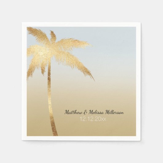 Goldpalm Tree Ombre Personalisiert Wedding Napkins Serviette (Vorderseite)