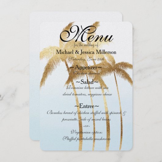 Goldpalm Trees Ombre Wedding Menu Menükarte (Vorne/Hinten)