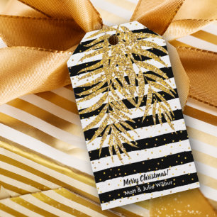 Goldpalme auf schwarzen und weißen Streifen Geschenkanhänger