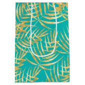 Goldpalme-Blätter auf Türkis Mittlere Geschenktüte (Rückseite)
