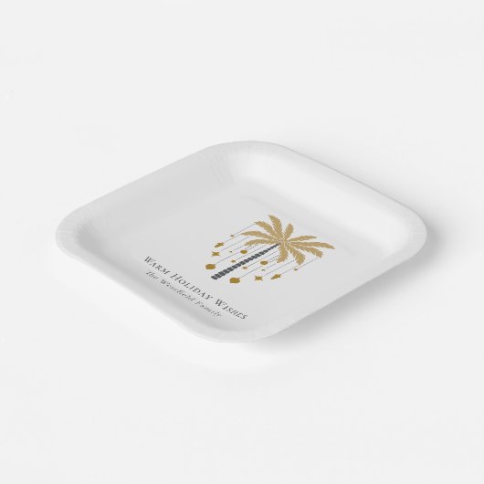 Goldpalme Tree Warm Holiday wünscht Party Pappteller (Gewinkelt)
