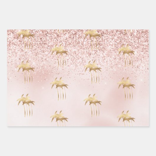 Goldpalme Trees Pink Ombre Glitzer Geschenkpapier Set (Vorderseite)