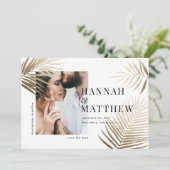 Goldpalmenblatt Save the Date Foto Hochzeit (Stehend Vorderseite)