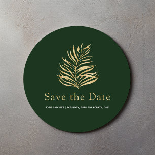 Goldpalmenblatt Save the Date Hochzeitsfeier Umsch Runder Aufkleber
