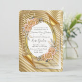 Goldpapier mit eleganten Rose Einladung (Stehend Vorderseite)