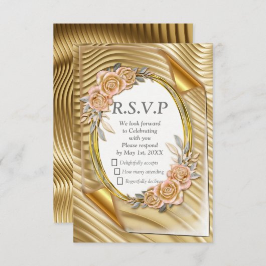 Goldpapier mit eleganten Rose RSVP Karte (Vorne/Hinten)