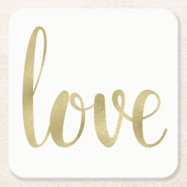 GoldpapierUntersetzer, Liebe, Folien-Schriftart Rechteckiger Pappuntersetzer