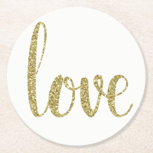 GoldpapierUntersetzer, Liebe, Glitter-Schriftart Runder Pappuntersetzer
