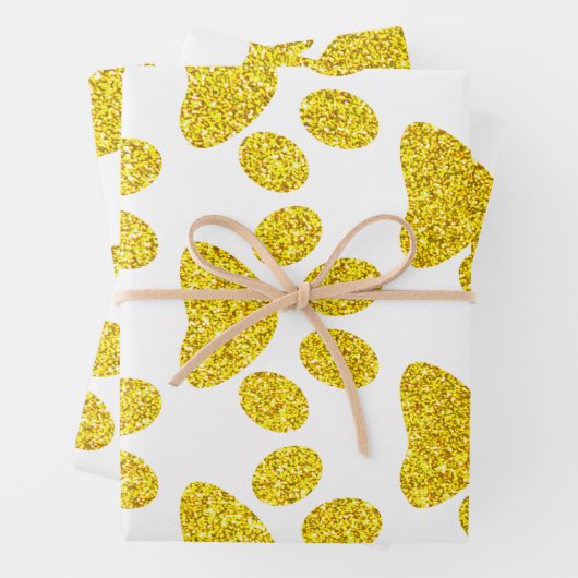 Goldpaw-Druckmuster Golden White Niedlich Glittery Geschenkpapier Set (Beispiel)