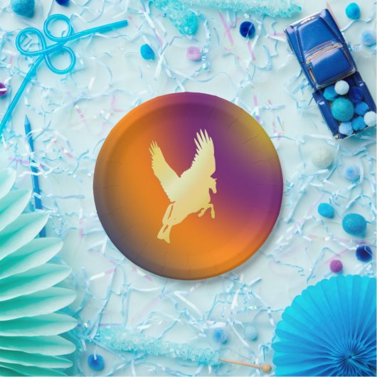 Goldpegasus-Fliegen in Sonnenaufgang-Pappteller Pappteller (Party)