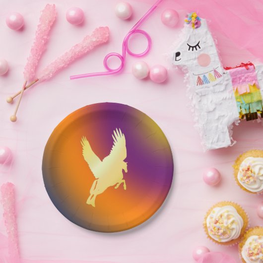 Goldpegasus-Fliegen in Sonnenaufgang-Pappteller Pappteller (Party)