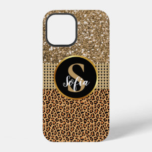 Goldperlen mit Monogramm Luxus Leopardenflecken iPhone 12 Hülle