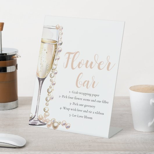 Goldperlen & Prosecco Champagner Blume Bar Sockelschild (In SItu)