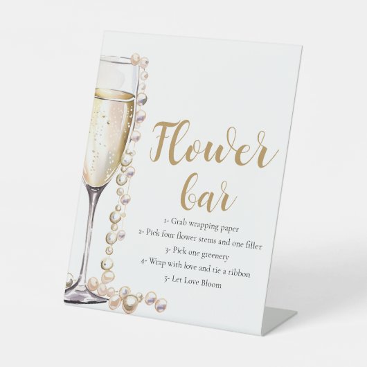 Goldperlen & Prosecco Champagner Blume Bar Sockelschild (Vorderseite)