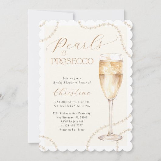 Goldperlen und Prosecco-Brautparty Einladung (Vorderseite)