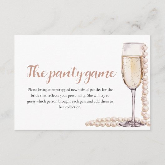Goldperlen und Prosecco Brautparty Panty Game Begleitkarte (Vorderseite)
