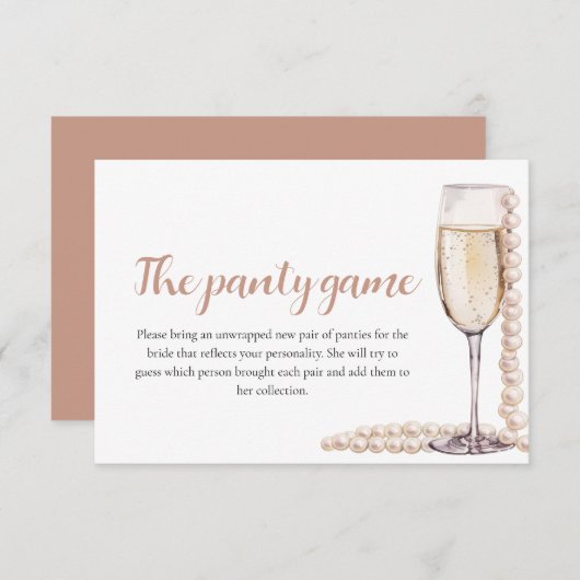 Goldperlen und Prosecco Brautparty Panty Game Einladung (Vorne/Hinten)