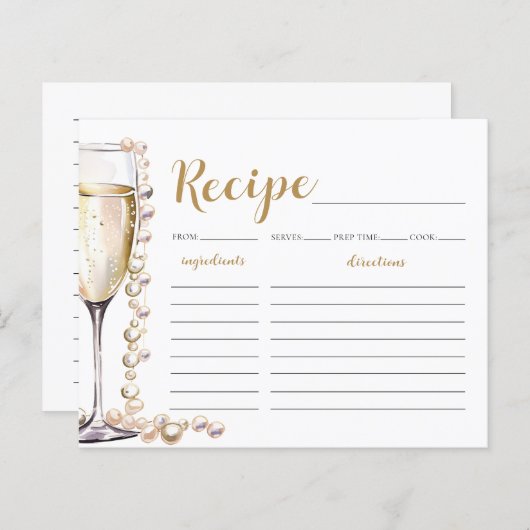 Goldperlen und Prosecco Brautparty Rezept-Karte (Vorne/Hinten)
