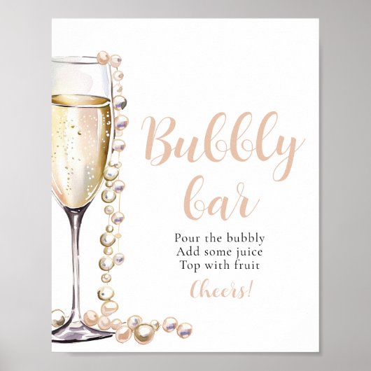Goldperlen und Prosecco Champagner Bubbly Bar Sign Poster (Vorne)