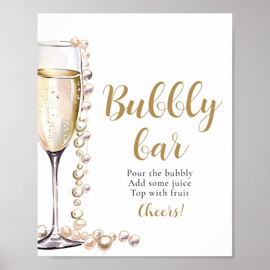 Goldperlen und Prosecco Champagner Bubbly Bar Sign Poster (Vorne)