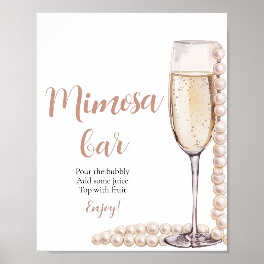Goldperlen und Prosecco Champagner Mimosa Bar Sign Poster (Vorne)