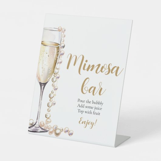 Goldperlen und Prosecco Champagner Mimosa Bar Sign Sockelschild (Vorderseite)