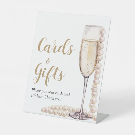 Goldperlen und Prosecco Champagnerkarten und -gesc Sockelschild (Vorderseite)