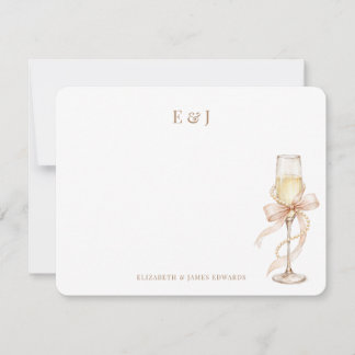 Goldperlen und Prosecco Elegantes Paar-Monogramm Mitteilungskarte