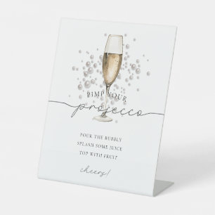 Goldperlen und Prosecco Mimosa Pimp Ihr Prosecco Sockelschild