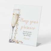 Goldperlen und Prosecco Pimp Ihr Prosecco Mimosa Sockelschild (Vorderseite)