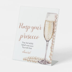Goldperlen und Prosecco Pimp Ihr Prosecco Mimosa Sockelschild