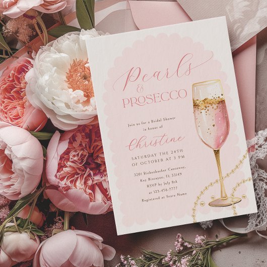 Goldperlen und Prosecco-rosa Brautparty Einladung