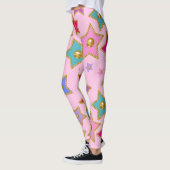 Goldperlen verzierte Farbsteine auf rosa Erde Leggings (Links)