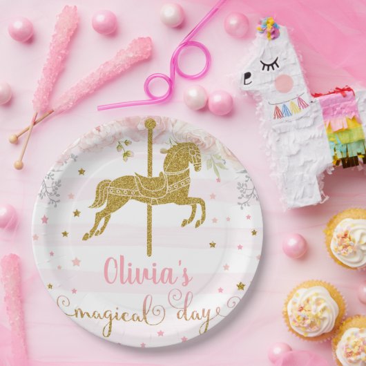 Goldpferdchen Geburtstag maßgeschneiderte Papiertü Pappteller (Party)
