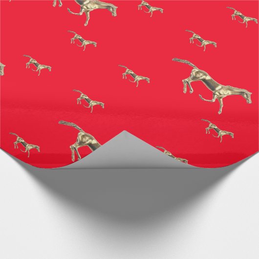Goldpferde auf rotem Geschenk-Packpapier Geschenkpapier (Ecke)