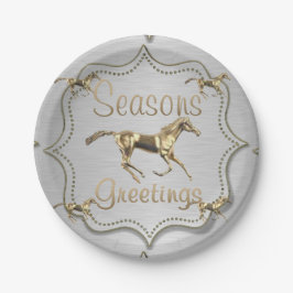 Goldpferde auf silbernen Frohen Festtagen Pappteller