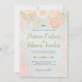Goldpfirsich und Blush Spring Blooms Hochzeit Einladung (Vorderseite)