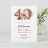 Goldpfirsichblüte 40. Geburtstag Luxus Einladung (Stehend Vorderseite)