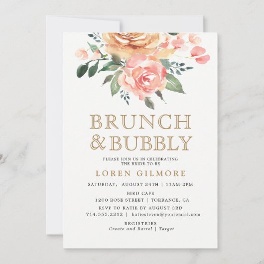 Goldpfirsichblütendusche Einladung (Vorderseite)