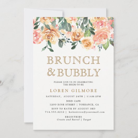 Goldpfirsichbrunch und Blähdusche Einladung (Vorderseite)