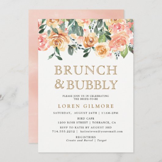 Goldpfirsichbrunch und Blähdusche Einladung (Vorne/Hinten)