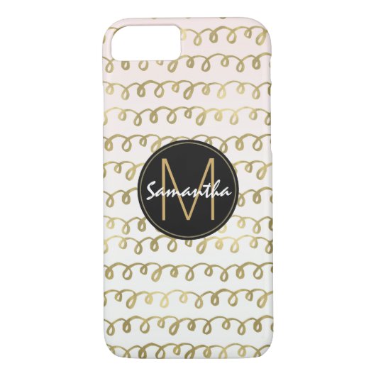 Goldpfirsichsquiggle-Monogramm Case-Mate iPhone Hülle (Rückseite)