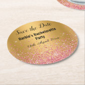 GOLDPINK SPARKLE ELEGANT SAVE THE DATE RUNDER PAPPUNTERSETZER (Angewinkelt)