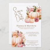 Goldpinke Wasserfarbenkürbis - Rose Save the Date Einladung (Vorne/Hinten)