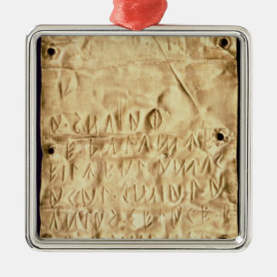 Goldplatte mit "kurzer" Etruscan Aufschrift, von Silbernes Ornament