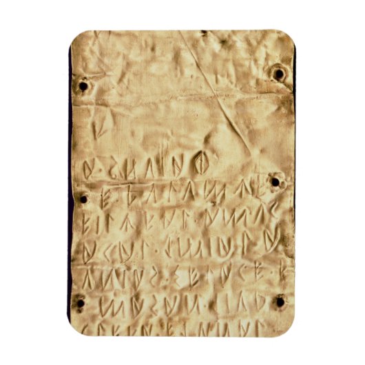 Goldplatte mit "kurzer" etruskischer Aufschrift au Magnet (Vertikal)