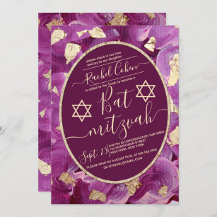 Goldplatten Lilac Akrylic Brushhub Bat Mitzvah Einladung