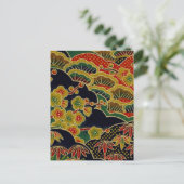 Goldplumpe Blume japanisches Kimono Postkarte (Stehend Vorderseite)
